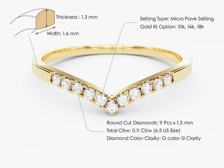 Round Cut Curved CVD EF/VVS V-Shape Diamond Wedding Band