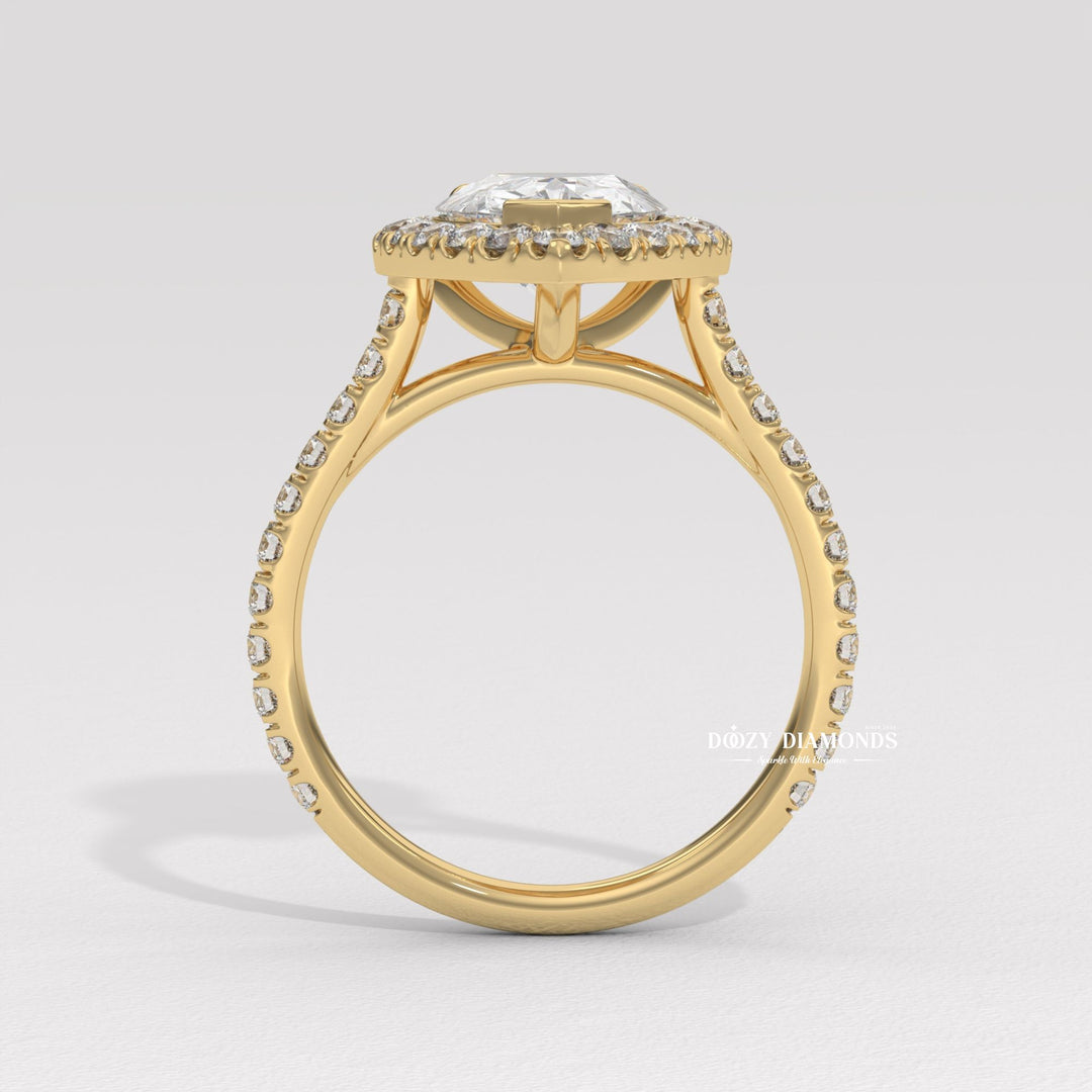 sustainable diamond ring, ethical engagement ring, luxury engagement ring, diamond halo ring, bridal engagement ring, women's diamond ring, pear cut bridal ring, fine jewelry ring,
