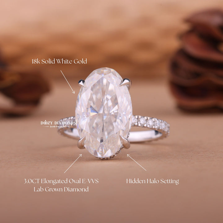 3.0CT - 5.0CT Oval F/VS1 Lab Created Diamond Hidden Halo Engagement Ring - Doozy Diamonds