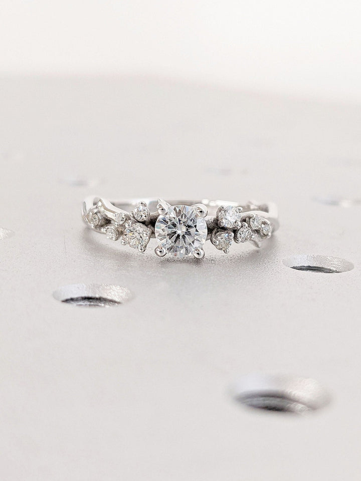Round Cut Cluster Lab Grown Diamond Engagement Ring