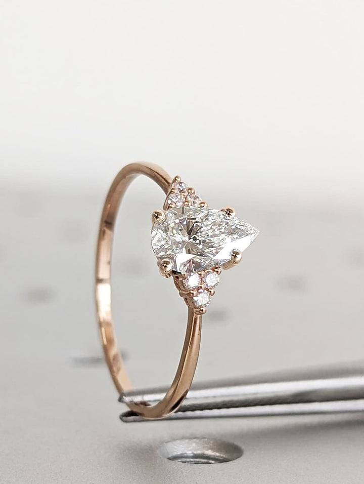 Pear Cut Cluster Lab Grown Diamond Engagement Ring