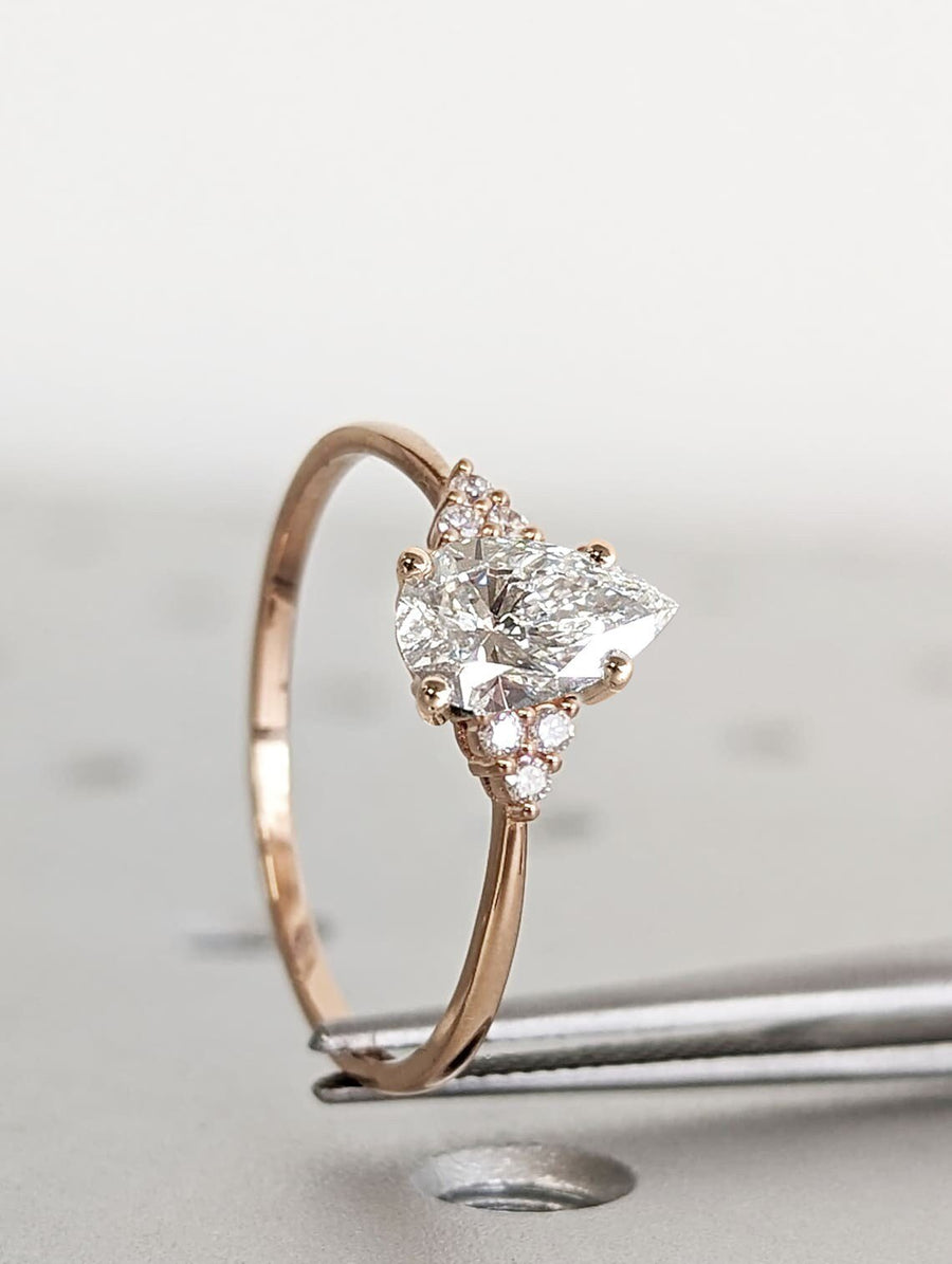Pear Cut Cluster Lab Grown Diamond Engagement Ring