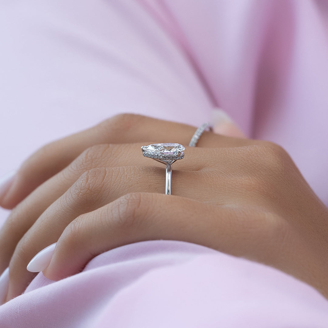 1.0 - 3.0 CT Pear Lab Grown Diamond Hidden Halo Engagement Ring - Doozy Diamonds