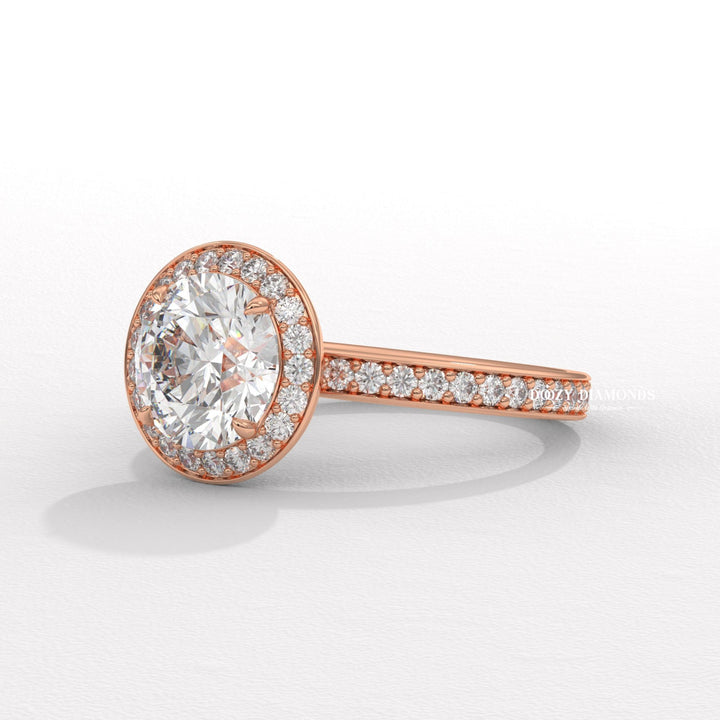 lab grown diamond engagement ring, round brilliant diamond ring, halo engagement ring for women, lab created diamond ring, round solitaire halo ring, sustainable diamond ring, ethical engagement ring, luxury engagement ring, diamond halo ring, bridal engagement ring, women's diamond ring, round cut diamond ring,