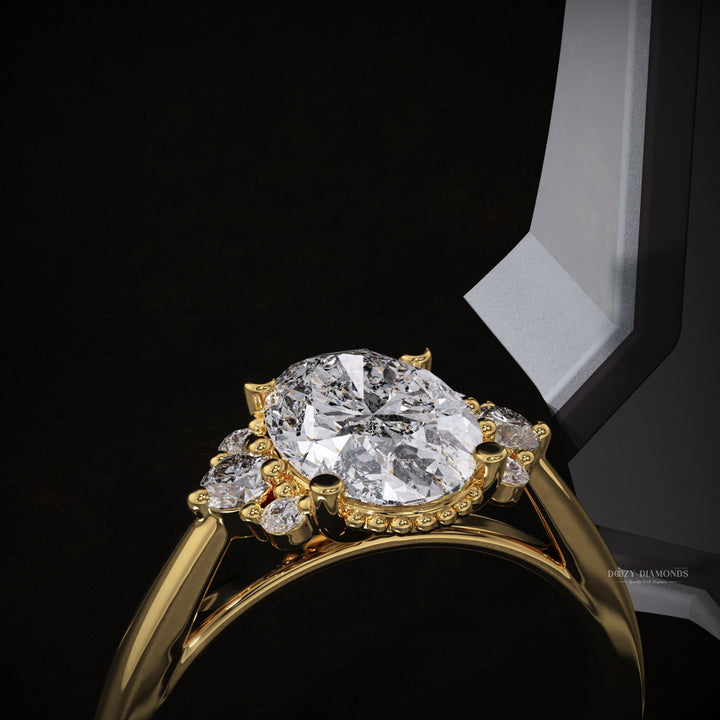 lab grown diamond engagement ring
vintage style diamond ring
cluster diamond engagement ring
yellow gold diamond ring
sustainable engagement ring
eco friendly diamond ring