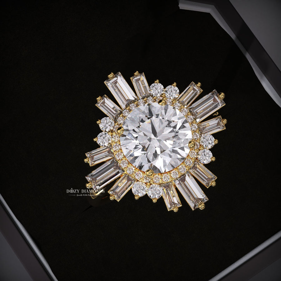 lab grown diamond, oval diamond ring, starburst engagement ring, cluster diamond ring, engagement ring