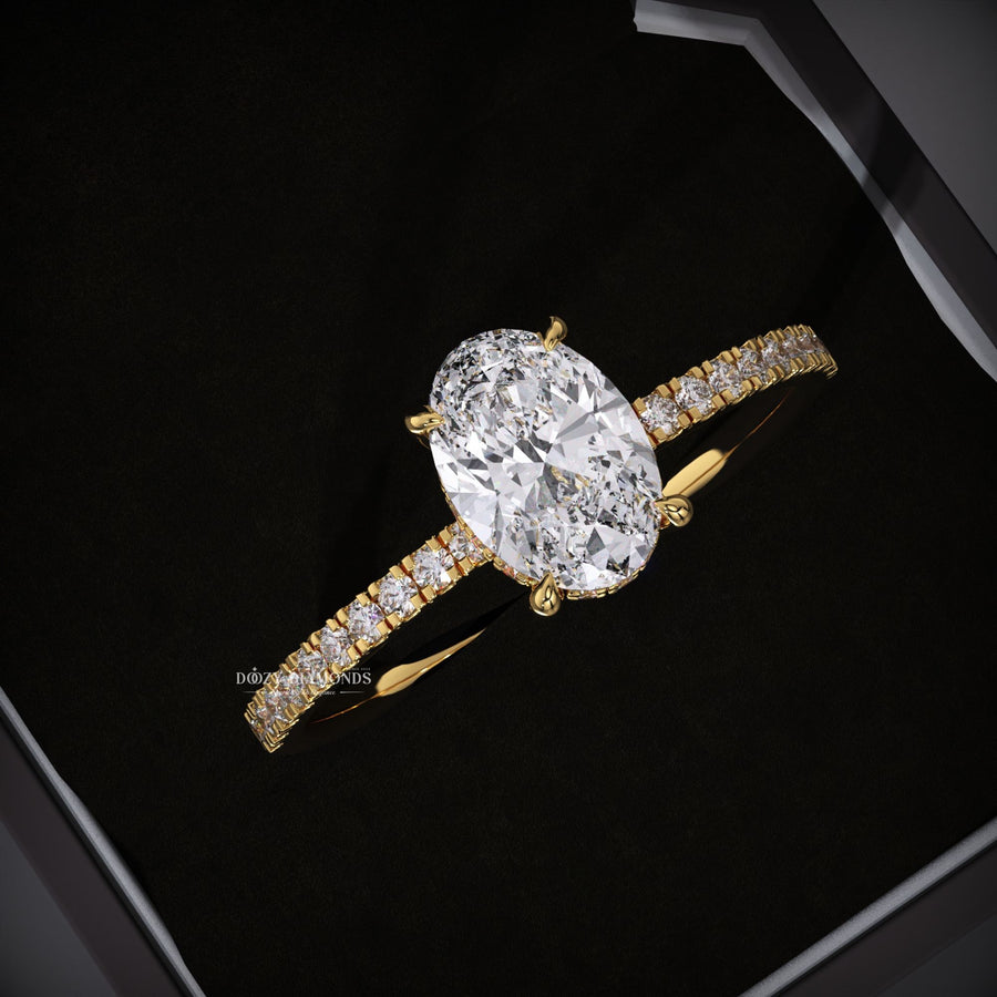 lab grown diamond, oval engagement ring, hidden halo ring, sustainable jewelry, ethical engagement ring,