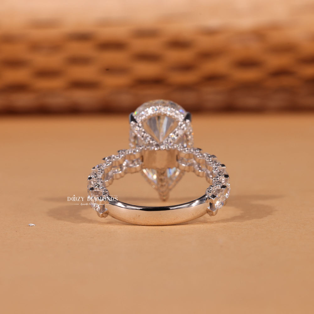 5.0CT - 7.0CT Pear F/VS2 Lab Grown Diamond Pave Engagement Ring - Doozy Diamonds