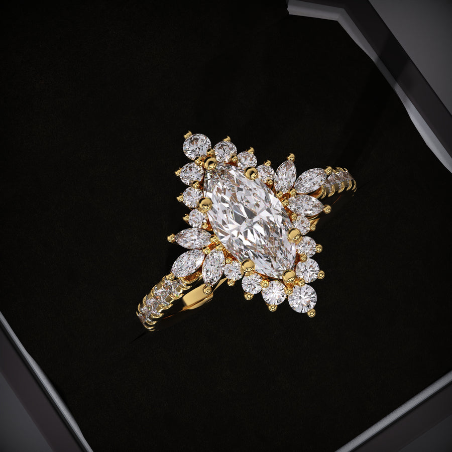 lab grown diamond ring
marquise engagement ring
cluster engagement ring