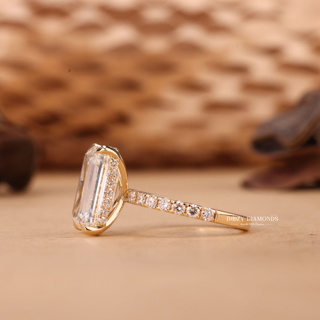 3.0CT - 4.0CT Emerald Cut E/VS2 Lab Grown Diamond Hidden Halo Engagement Ring - Doozy Diamonds