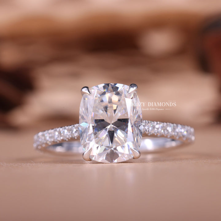 2.0CT - 4.0CT Cushion E/VS1 Hidden Halo Lab Grown Engagement Ring - Doozy Diamonds