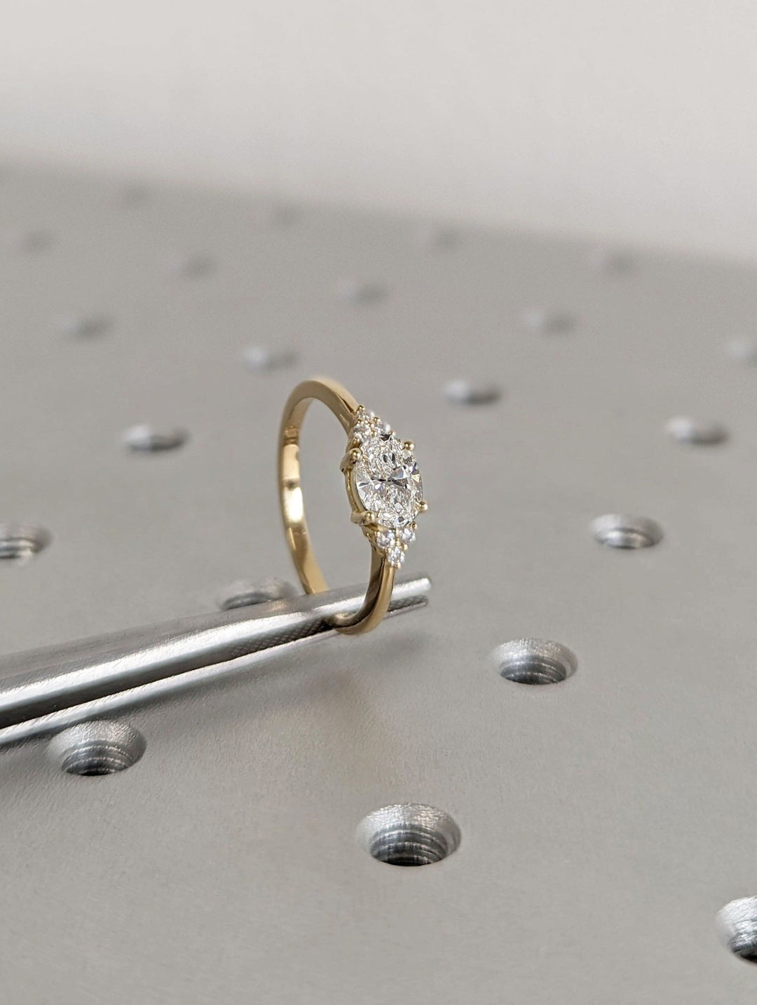 east west set oval diamond bridal ring