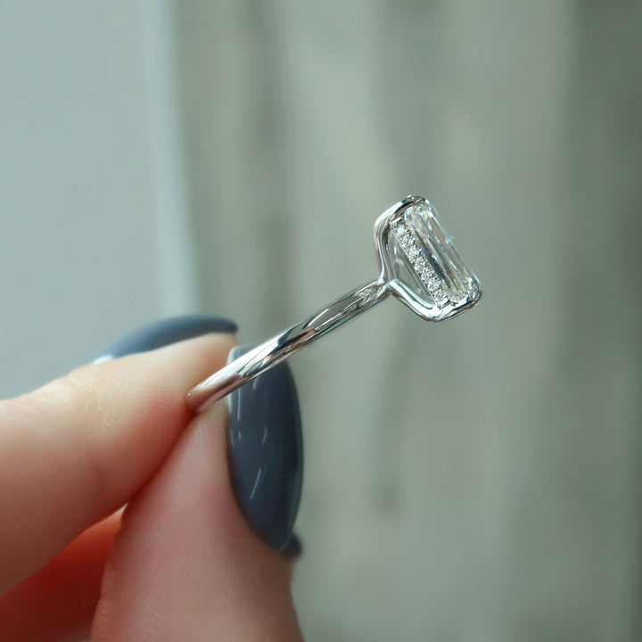 1.0 - 3.0 CT Emerald Lab Grown Diamond Hidden Halo Engagement Ring - Doozy Diamonds