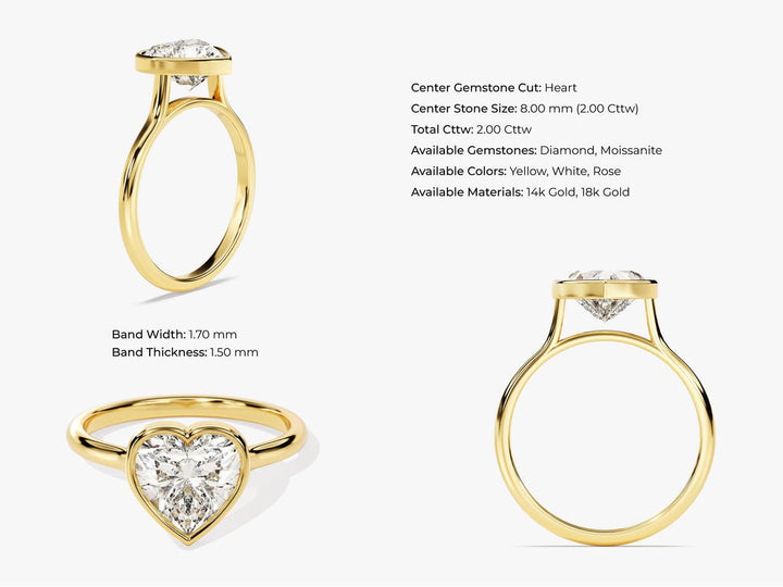 Heart bezel engagement ring close-up showing high clarity diamond clarity