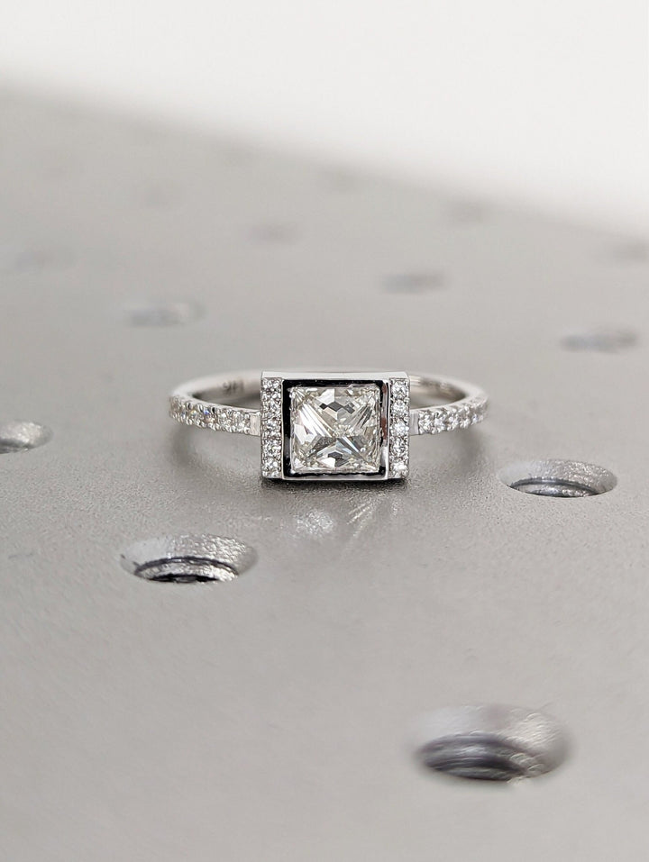 Princess Cut Lab Diamond Engagement Ring in White Gold