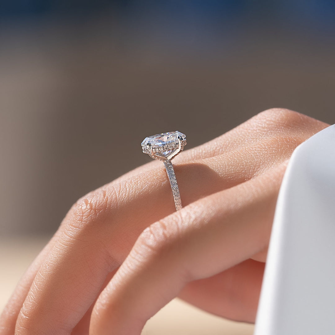 1.0 - 3.0 CT Oval Lab Grown Diamond Hidden Halo & Pave Engagement Ring - Doozy Diamonds