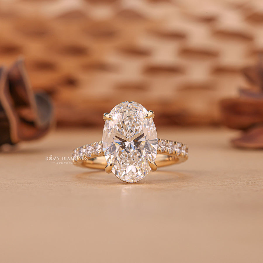 3.0CT - 4.0CT Oval Cut F/VS1 Hidden Halo Lab Grown Diamond Engagement Ring - Doozy Diamonds