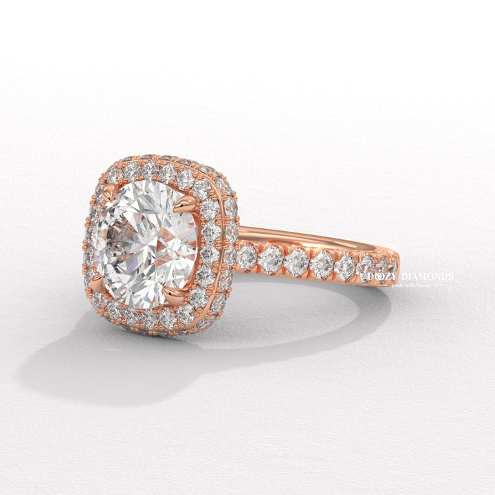 luxury halo diamond ring, diamond proposal ring, sustainable bridal ring, ethical lab diamond ring, round cut lab diamond ring, halo wedding ring, fine jewelry engagement ring,