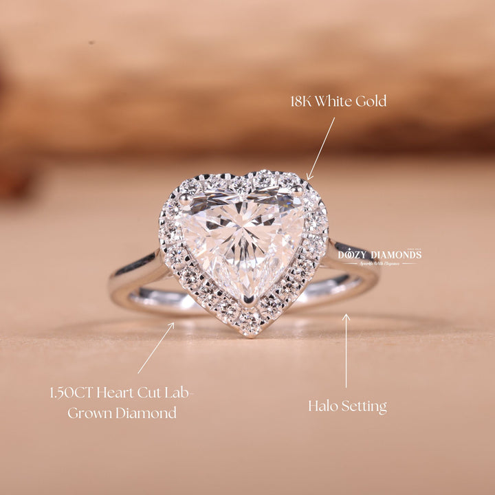 1.50CT - 2.50CT Heart E/VS2 Lab Grown Diamond Halo Engagement Ring - Doozy Diamonds