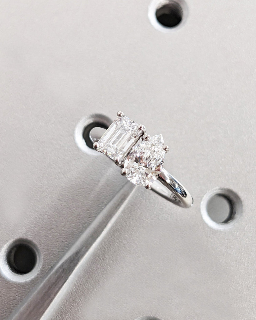1.0CT Double Stone Engagement Ring Pear Cut and Emerald Cut Lab Grown Diamond Two Stone Wedding Ring - Doozy Diamonds