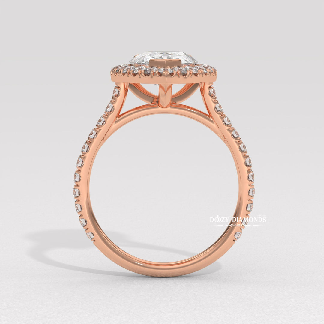 pear halo bridal ring, modern engagement ring, engagement gift for her, bridal ring set, pear halo diamond ring, elegant bridal jewelry, diamond ring for women, luxury wedding ring