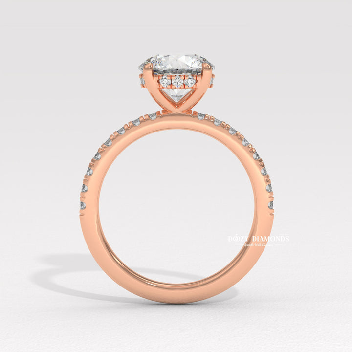 premium bridal jewelry, timeless bridal jewelry, elegant bridal jewelry, round halo ring, hidden halo ring, cathedral engagement ring, cathedral ring, bezel set diamond ring, prong set diamond ring