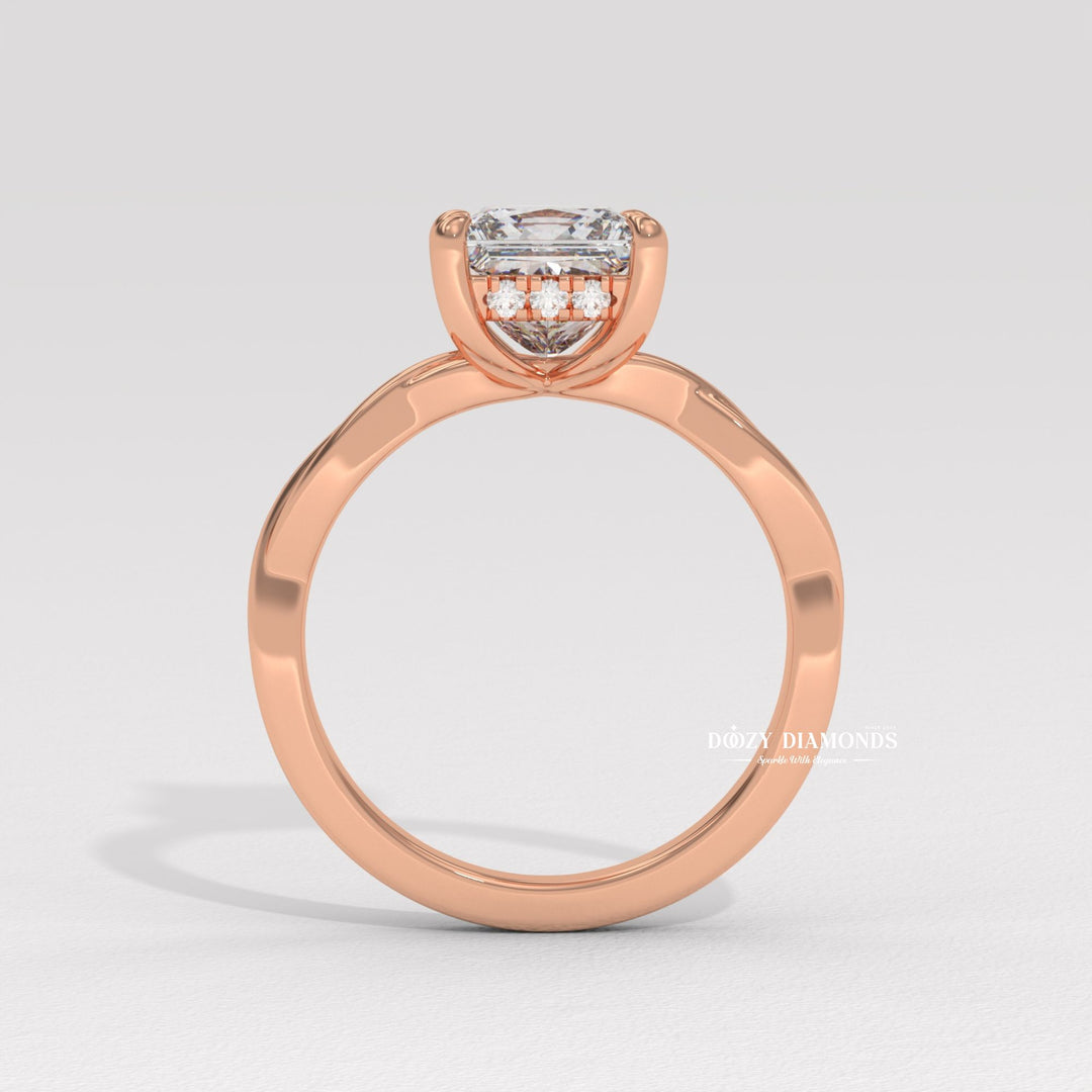 luxury ring for women, wedding proposal ring, premium bridal jewelry, timeless bridal jewelry, elegant bridal jewelry, princess halo ring, princess hidden halo ring, princess pave ring, princess cathedral ring, princess solitaire engagement ring, princess bezel ring, princess prong set ring