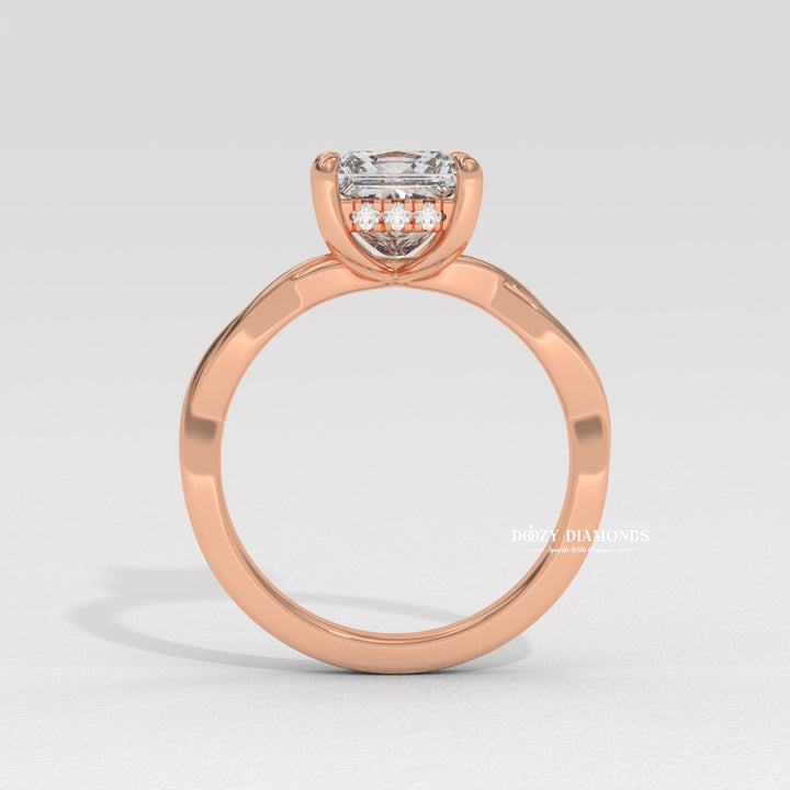 luxury ring for women, wedding proposal ring, premium bridal jewelry, timeless bridal jewelry, elegant bridal jewelry, princess halo ring, princess hidden halo ring, princess pave ring, princess cathedral ring, princess solitaire engagement ring, princess bezel ring, princess prong set ring