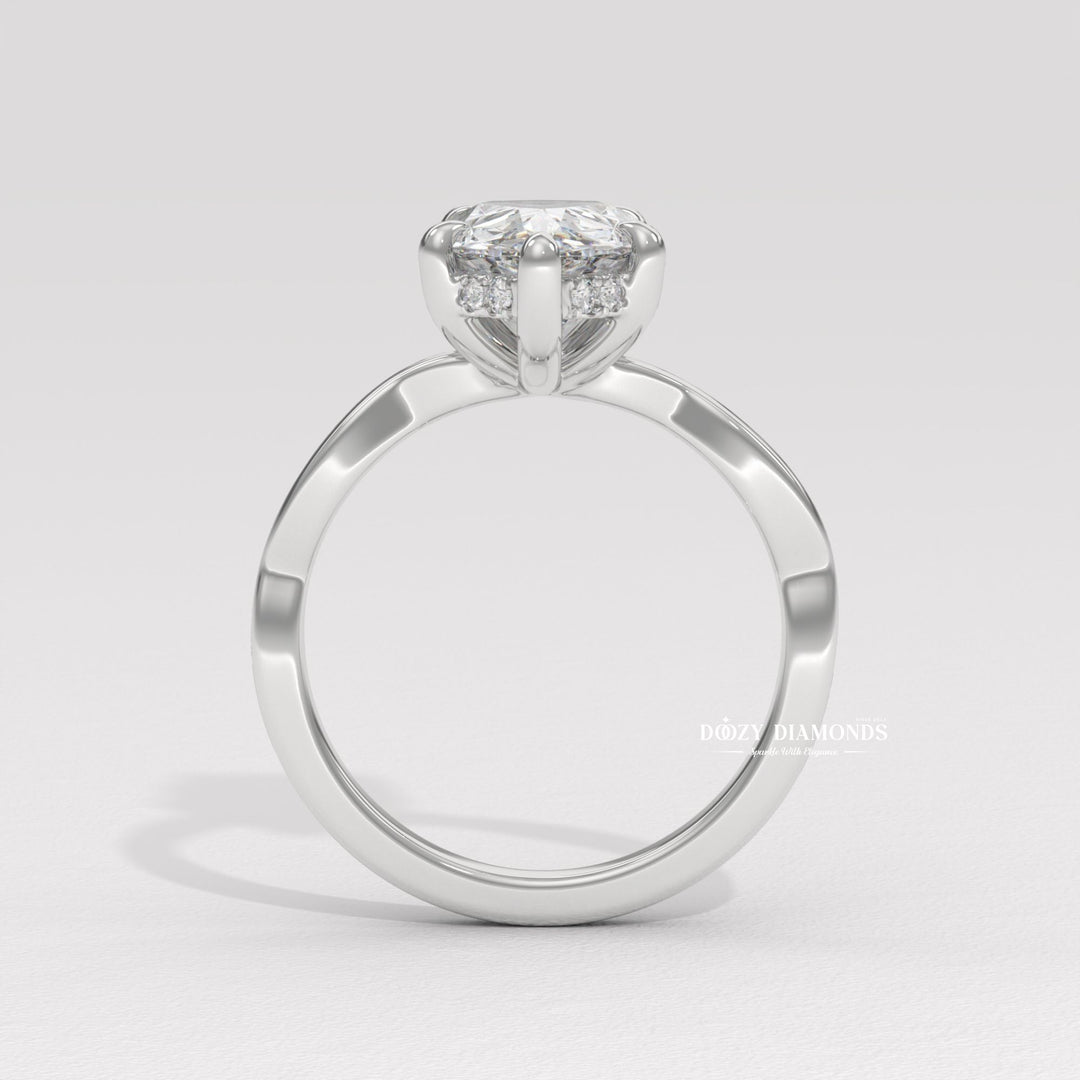 luxury ring for women, wedding proposal ring, premium bridal jewelry, timeless bridal jewelry, elegant bridal jewelry, pear halo ring, pear hidden halo ring, pear pave ring, pear cathedral ring, pear solitaire engagement ring, pear bezel ring, pear prong set ring, V prong pear ring, five prong pear ring