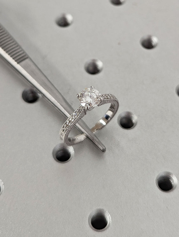 round cut vintage lab diamond ring,