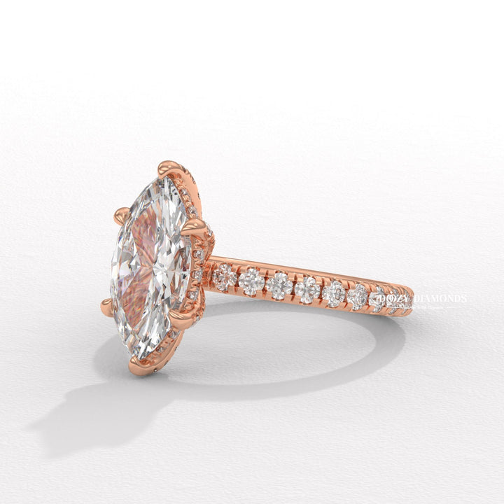 marquise hidden halo ring, marquise pave ring, marquise cathedral ring, marquise solitaire engagement ring, marquise bezel ring, marquise prong set ring, six prong diamond ring, V prong marquise