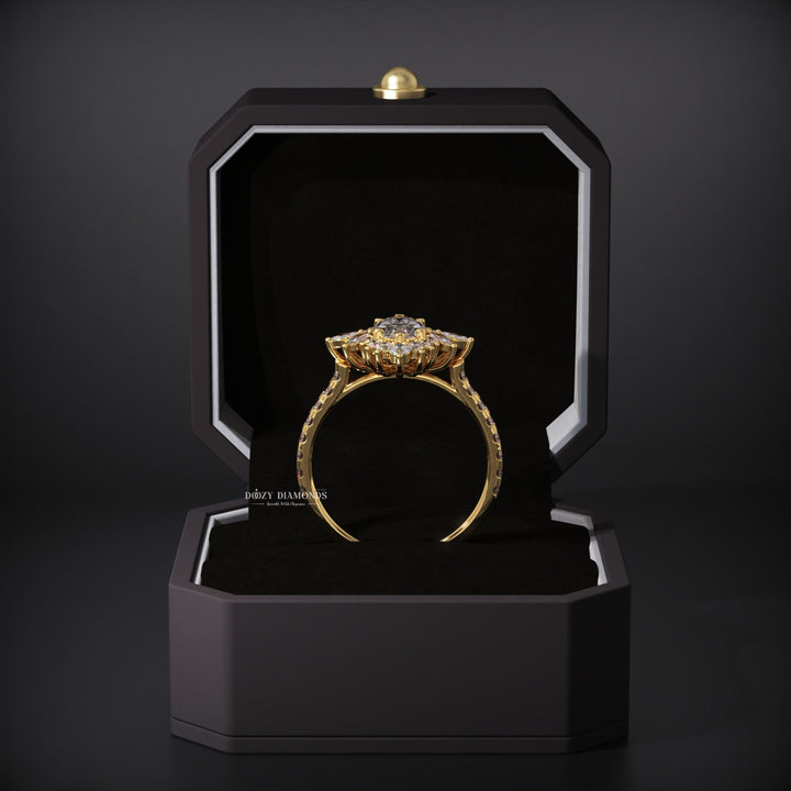 yellow gold bridal ring
marquise diamond cluster
handcrafted engagement ring
luxury lab diamond ring
romantic proposal ring
contemporary bridal jewelry