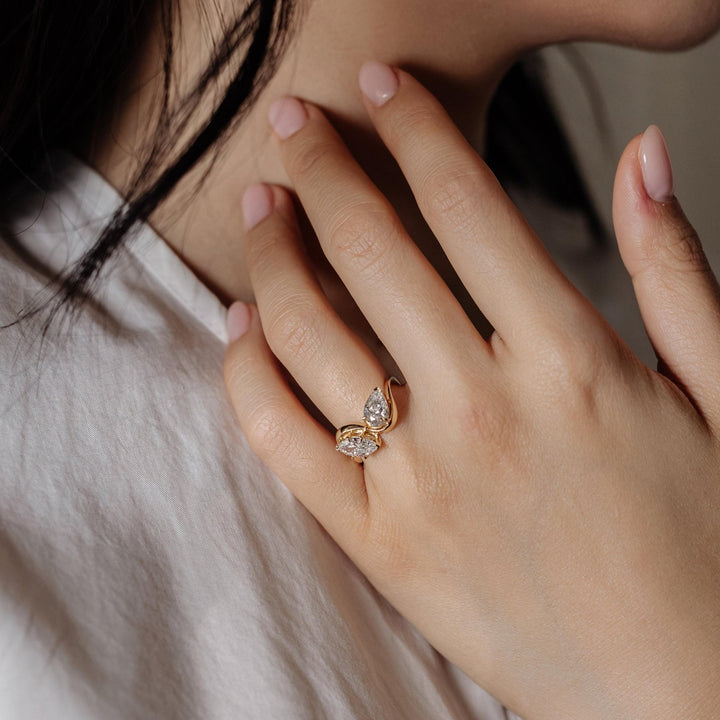 marquise pear engagement ring, marquise pear toi et moi ring, marquise pear two stone ring, luxury two stone ring, pear proposal ring, marquise proposal ring, engagement ring for her, bridal jewelry,
