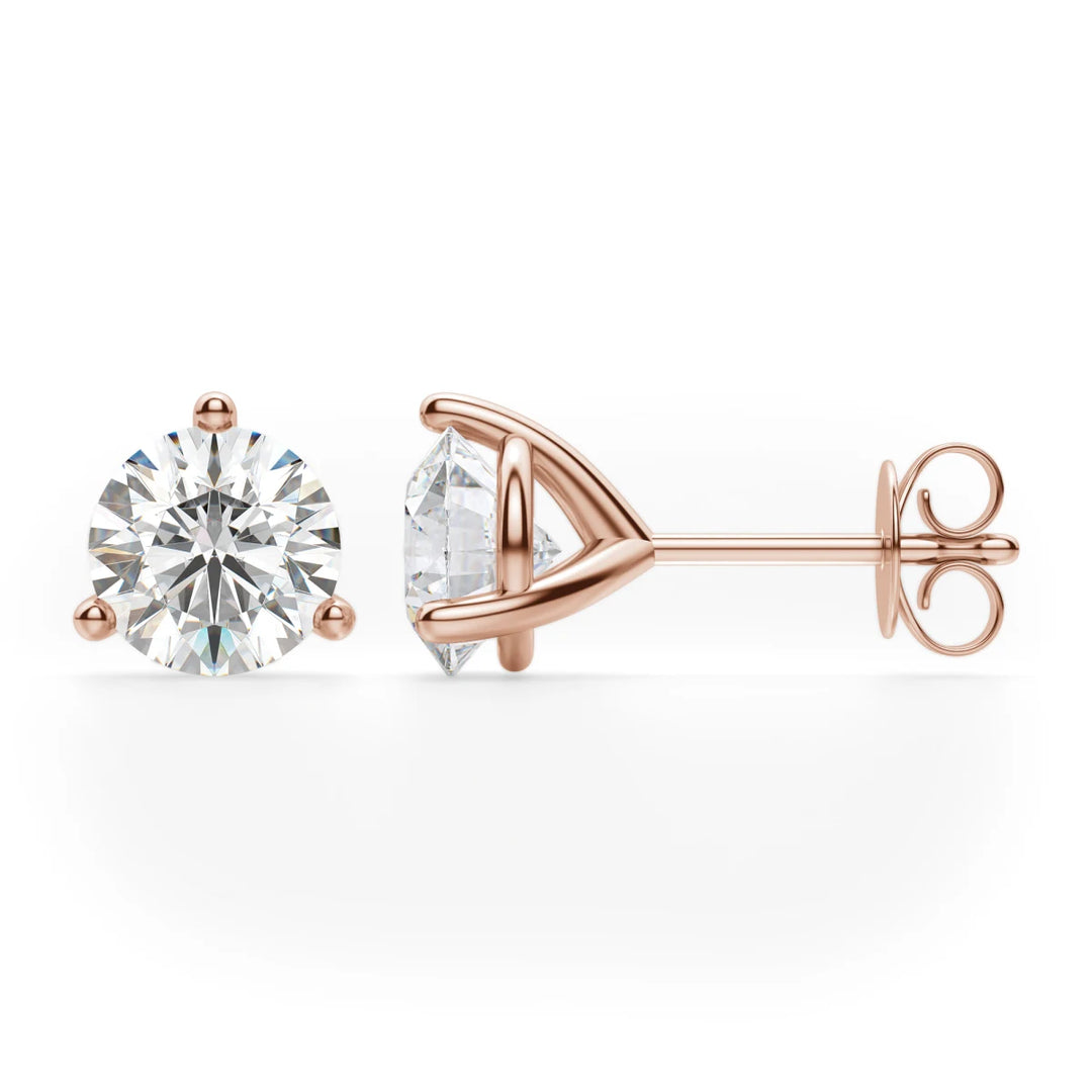 Round Cut Moissanite Diamond Three Claw Stud Earrings