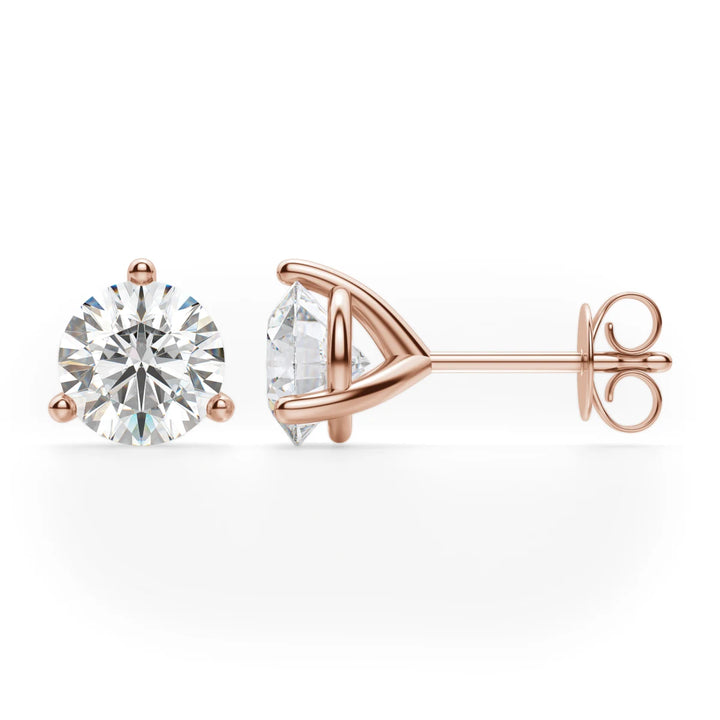 Round Cut Moissanite Diamond Three Claw Stud Earrings