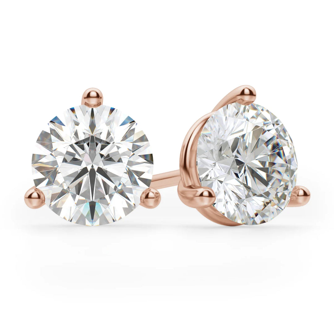 Round Cut Moissanite Diamond Three Claw Stud Earrings