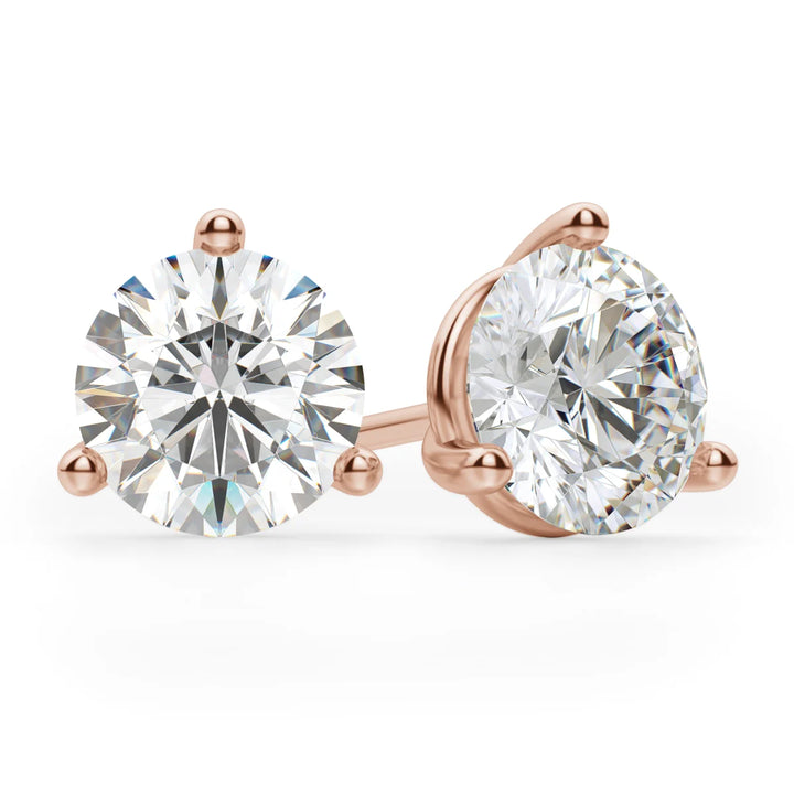 Round Cut Moissanite Diamond Three Claw Stud Earrings