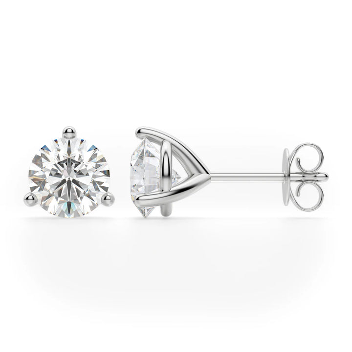 Round Cut Moissanite Diamond Three Claw Stud Earrings