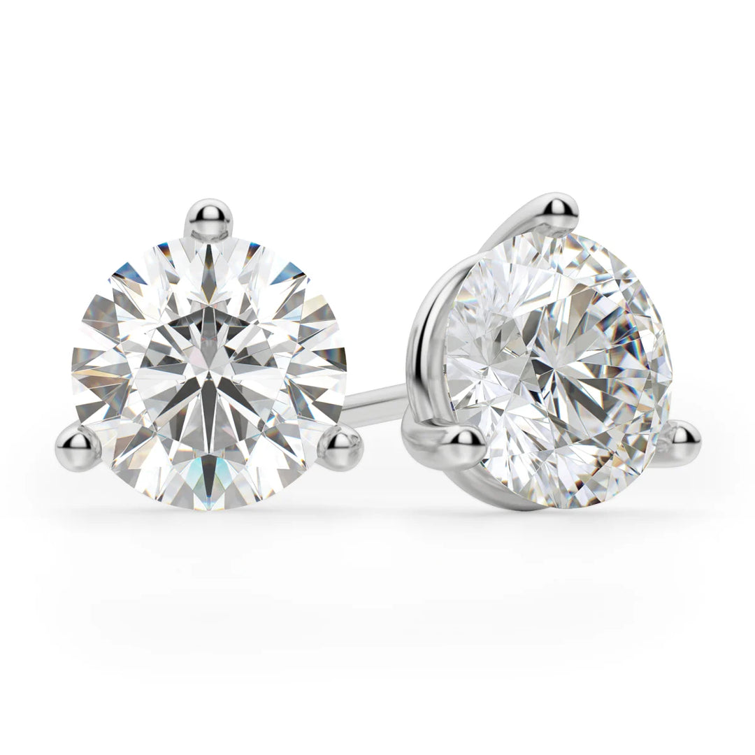 Round Cut Moissanite Diamond Three Claw Stud Earrings