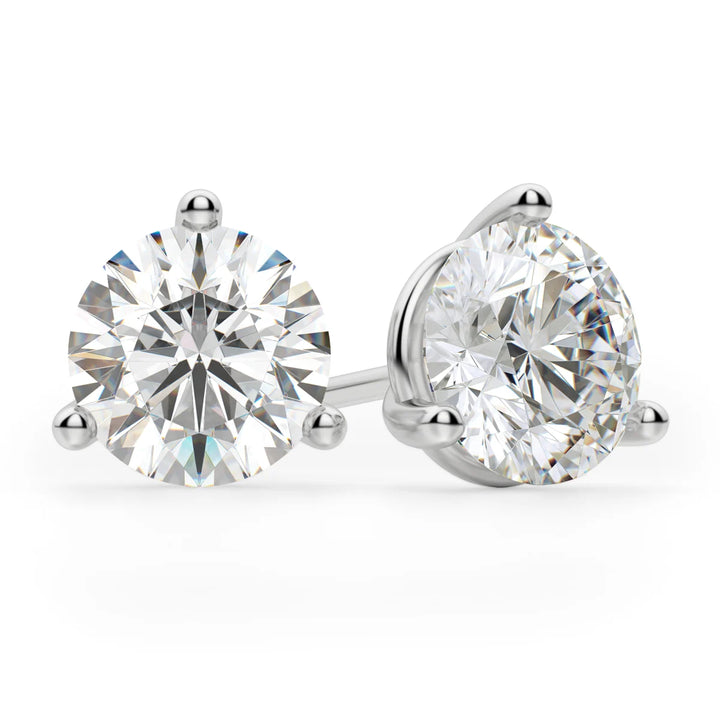 Round Cut Moissanite Diamond Three Claw Stud Earrings