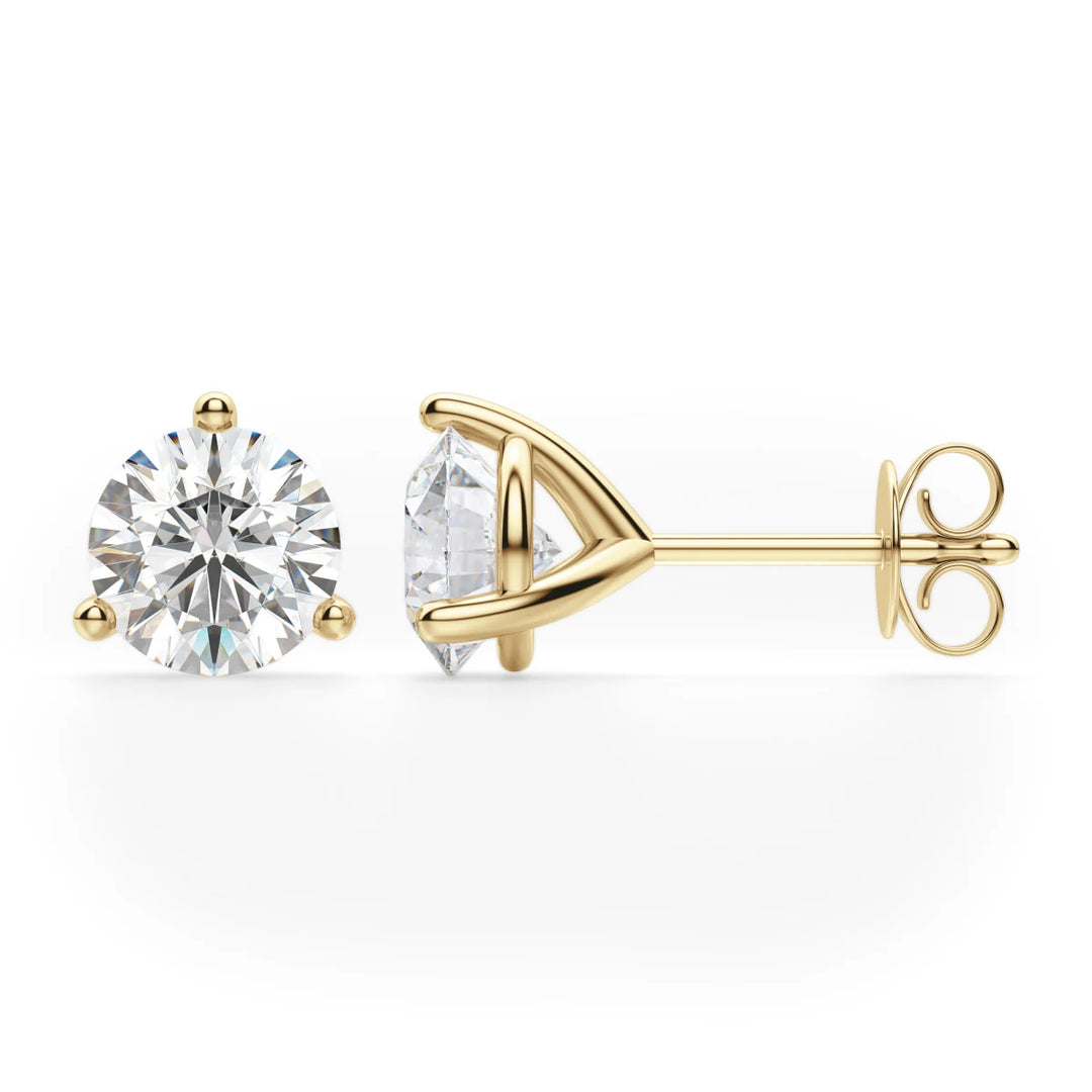 Round Cut Moissanite Diamond Three Claw Stud Earrings