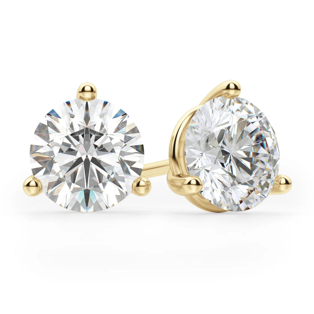 Round Cut Moissanite Diamond Three Claw Stud Earrings