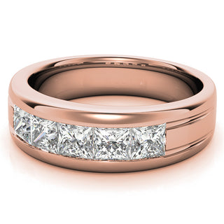 7mm Princess Cut Five Stone Moissanite Men's Wedding Band In Rose Gold