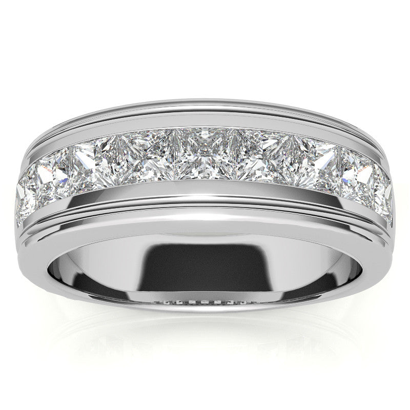 7mm Princess Cut Channel Set Moissanite Men's Wedding Band