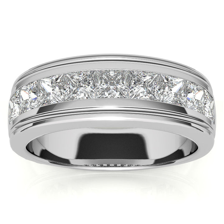 7mm Princess Cut Channel Set Moissanite Men's Wedding Band