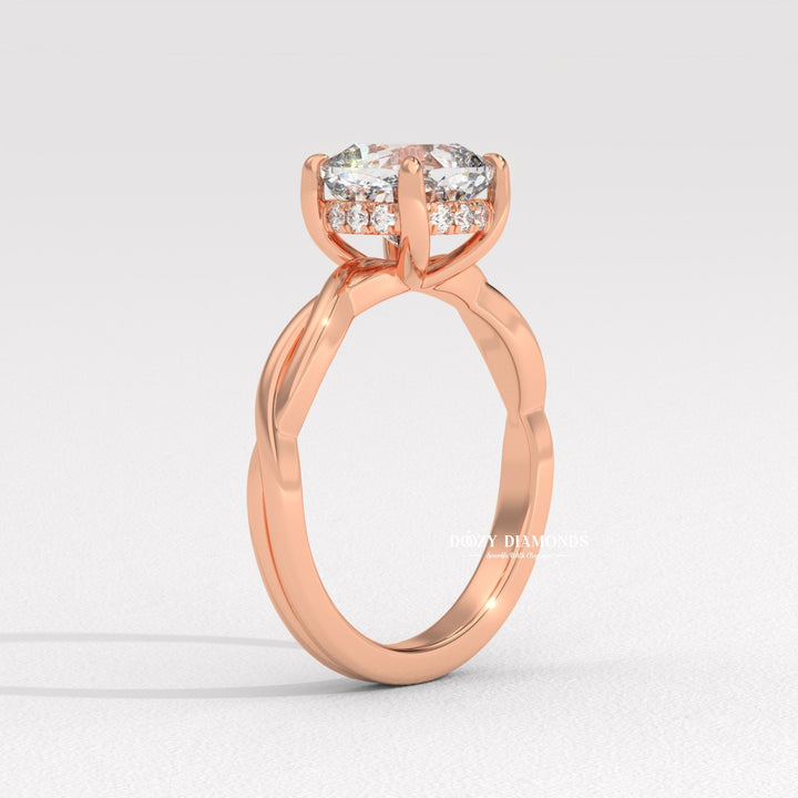 micro pave diamond ring, french pave ring, shared prong pave ring, split shank engagement ring, twisted vine ring, infinity engagement ring, crossover diamond ring, luxury diamond ring, feminine engagement ring, delicate diamond ring, stackable bridal ring, wedding band set