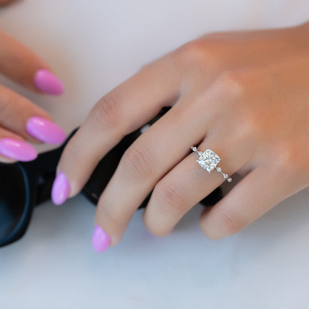 1.0 - 3.0 CT Cushion Lab Grown Diamond Dainty Engagement Ring - Doozy Diamonds