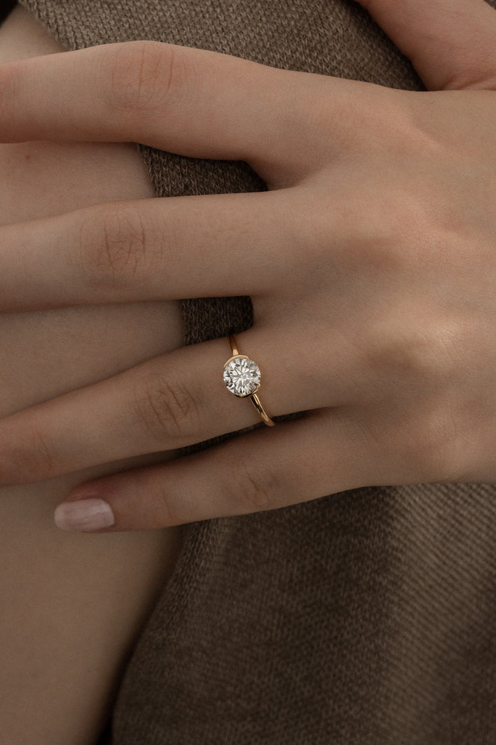 1.0CT - 3.0CT Round Cut Lab Grown Diamond Half Bezel Engagement Ring - Doozy Diamonds
