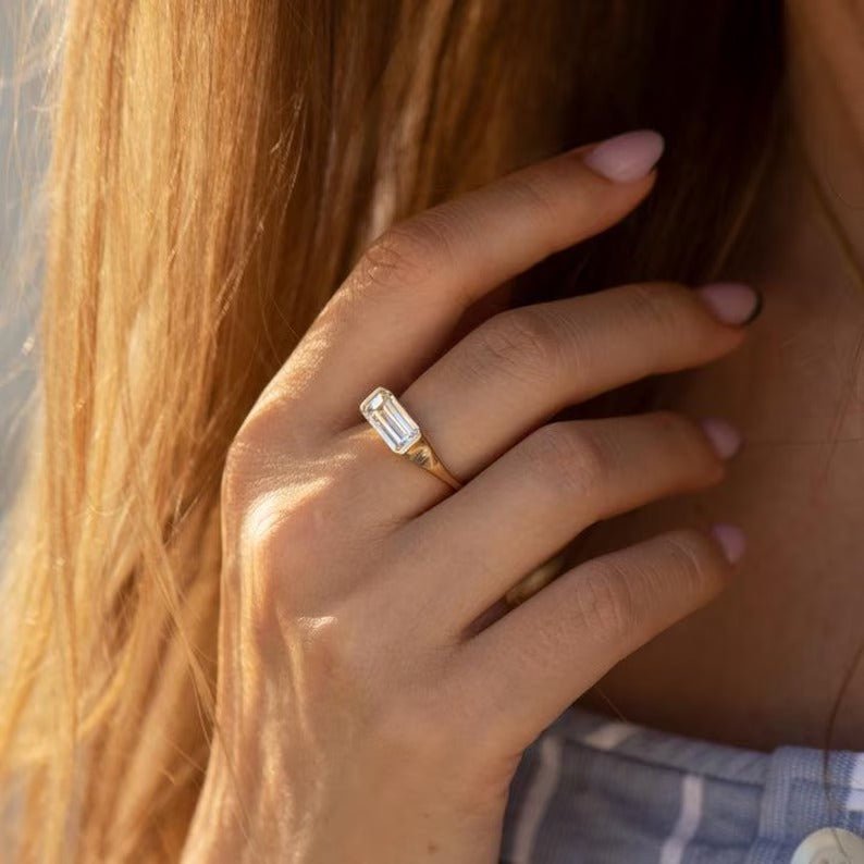 2.50CT - 3.50CT Long Emerald Cut Lab Grown East West Diamond Engagement Ring - Doozy Diamonds