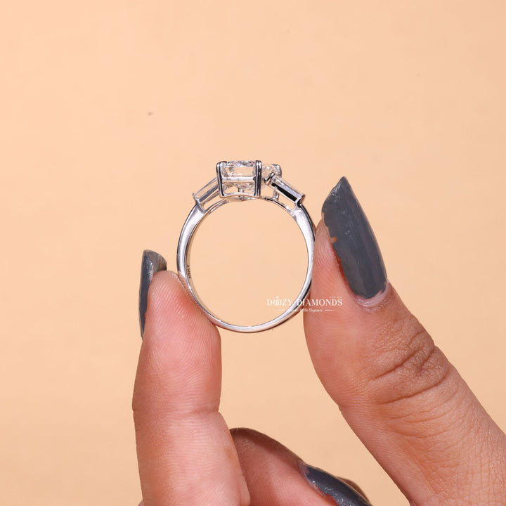 3.0CT - 4.0CT Emerald Cut F/VS1 Lab Grown Three Stone Diamond Engagement Ring - Doozy Diamonds
